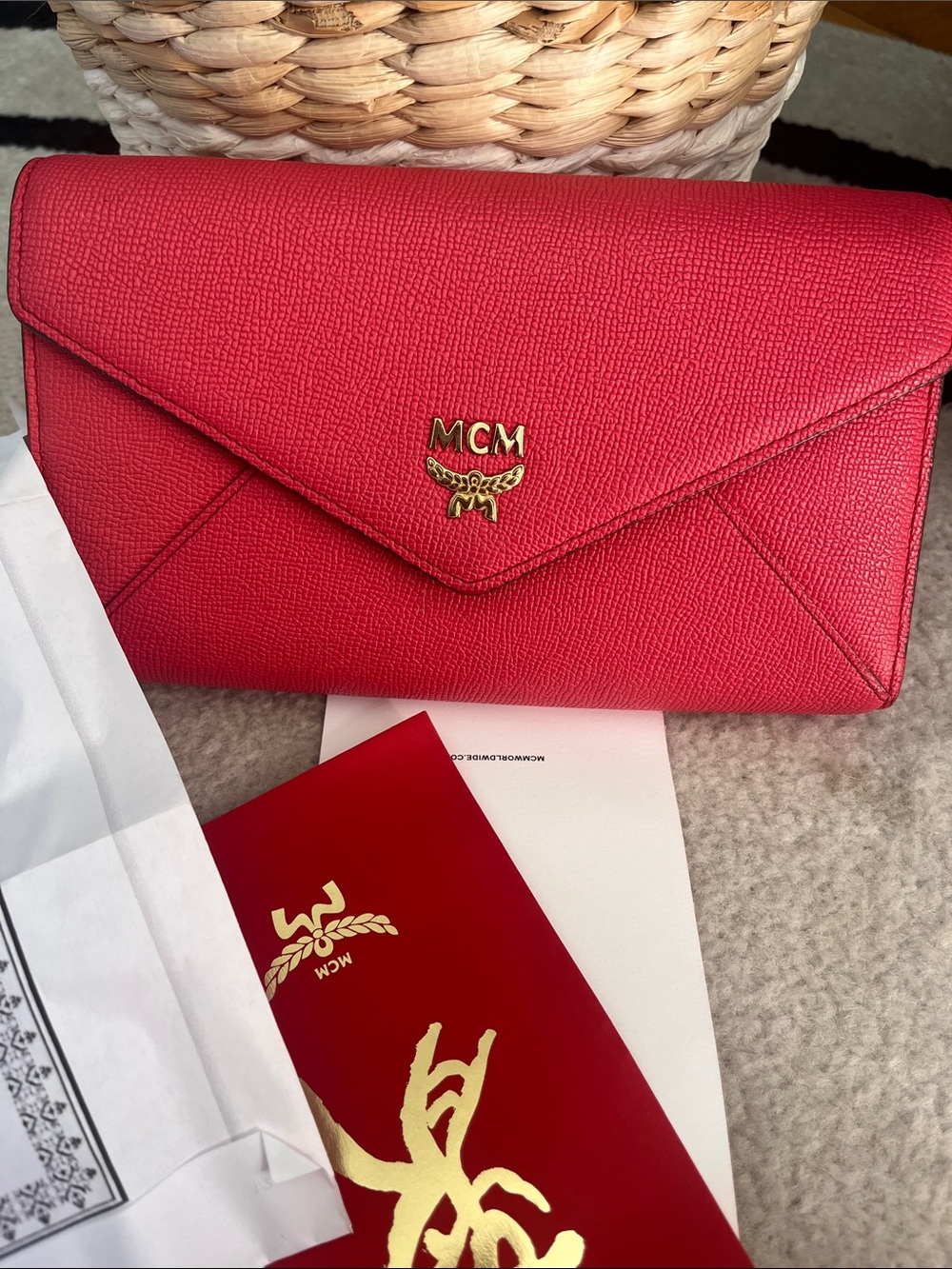 MCM Pink Clutch with original strap, EUC